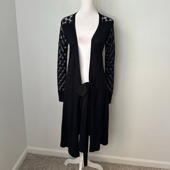 Diane Von Furstenberg black long sleeve silk knit duster robe size P - Picture 2 of 8